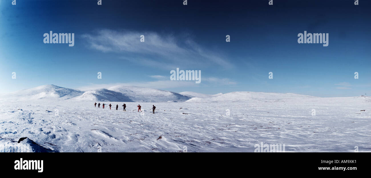 Langdistanz Skifahren zwischen Fjellnäs in Schweden und dem Gipfel Storvigelen in Norwegen Stockfoto