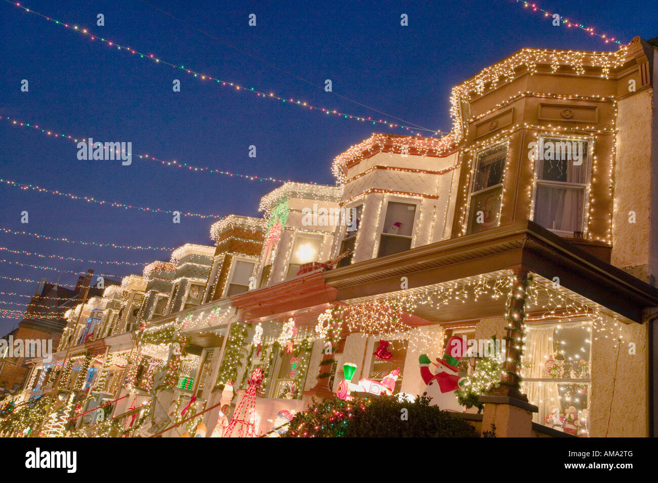 Nachbarschaft Weihnachten Dekorationen 34th Street Hampden Baltimore Maryland Stockfoto