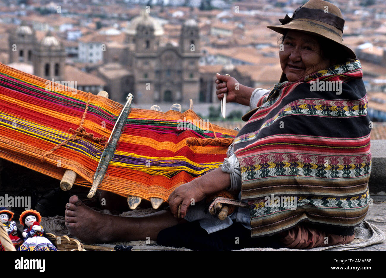 Frau weben Cusco Peru Stockfoto