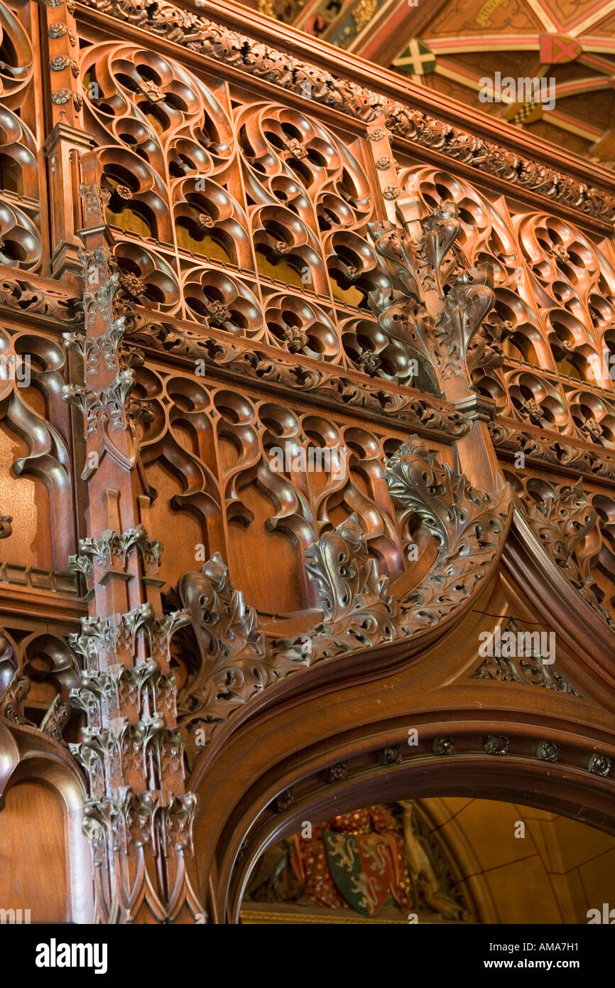 Wales Cardiff Cardiff Castle Bankett Hall Spielleute Gallery carving-detail Stockfoto