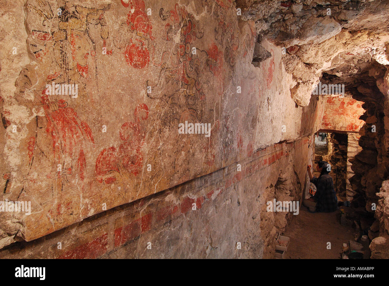 Maya, Maya Wandmalereien, San Bartolo, Guatemala, Dr. Bill Saturno Stockfoto