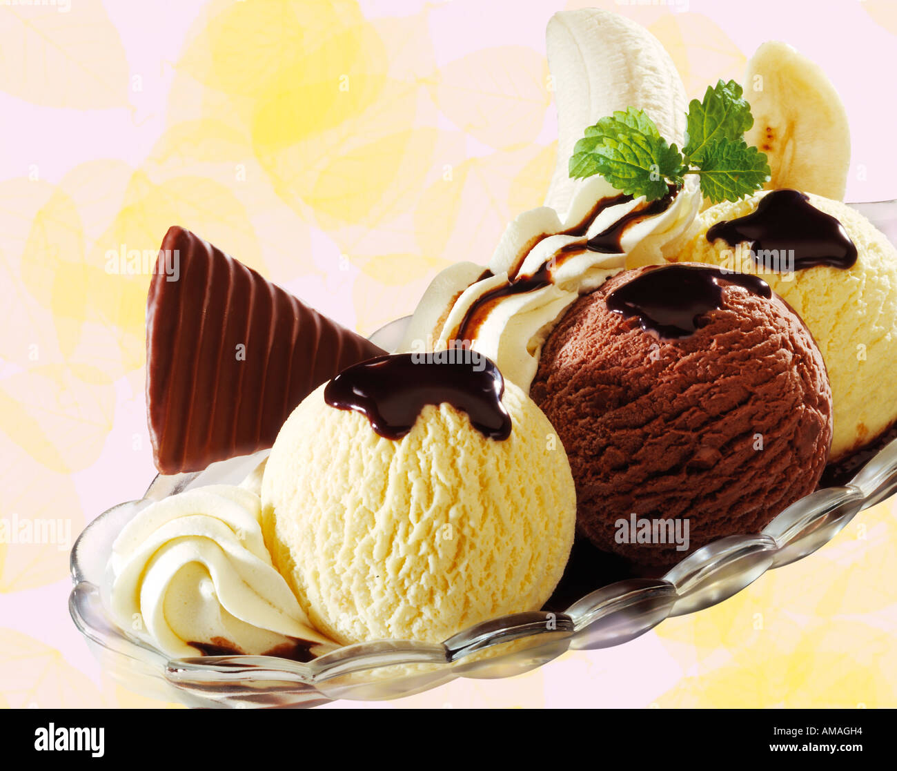 Bananensplit Eis, close-up Stockfoto