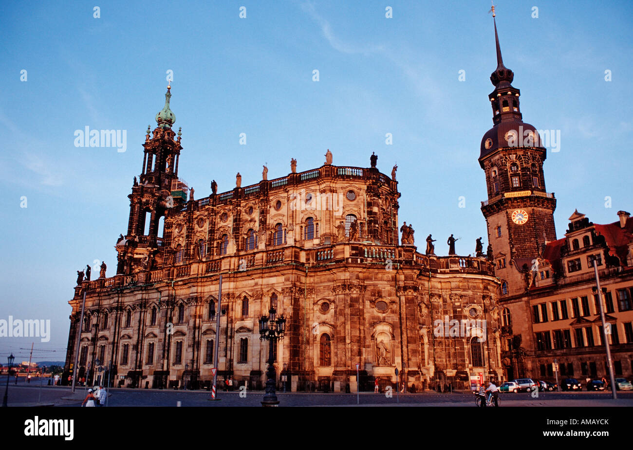 Hofkirche Hausmannsturm und Schloss Deutschland Dresden Stockfoto
