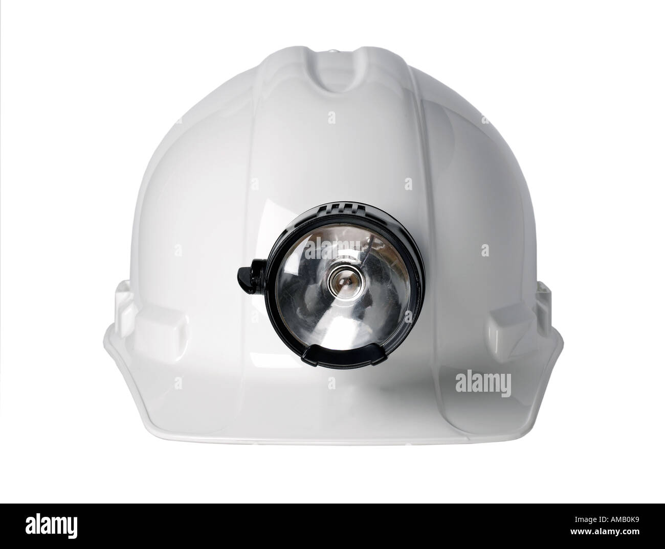 Weiße Bau Schutzhelm-Schutz-Taschenlampe Stockfoto
