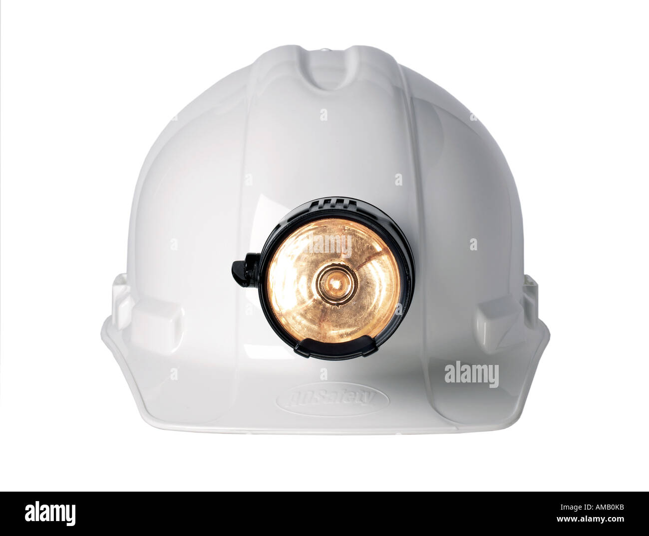 Weiße Bau Schutzhelm-Schutz-Taschenlampe auf Stockfoto