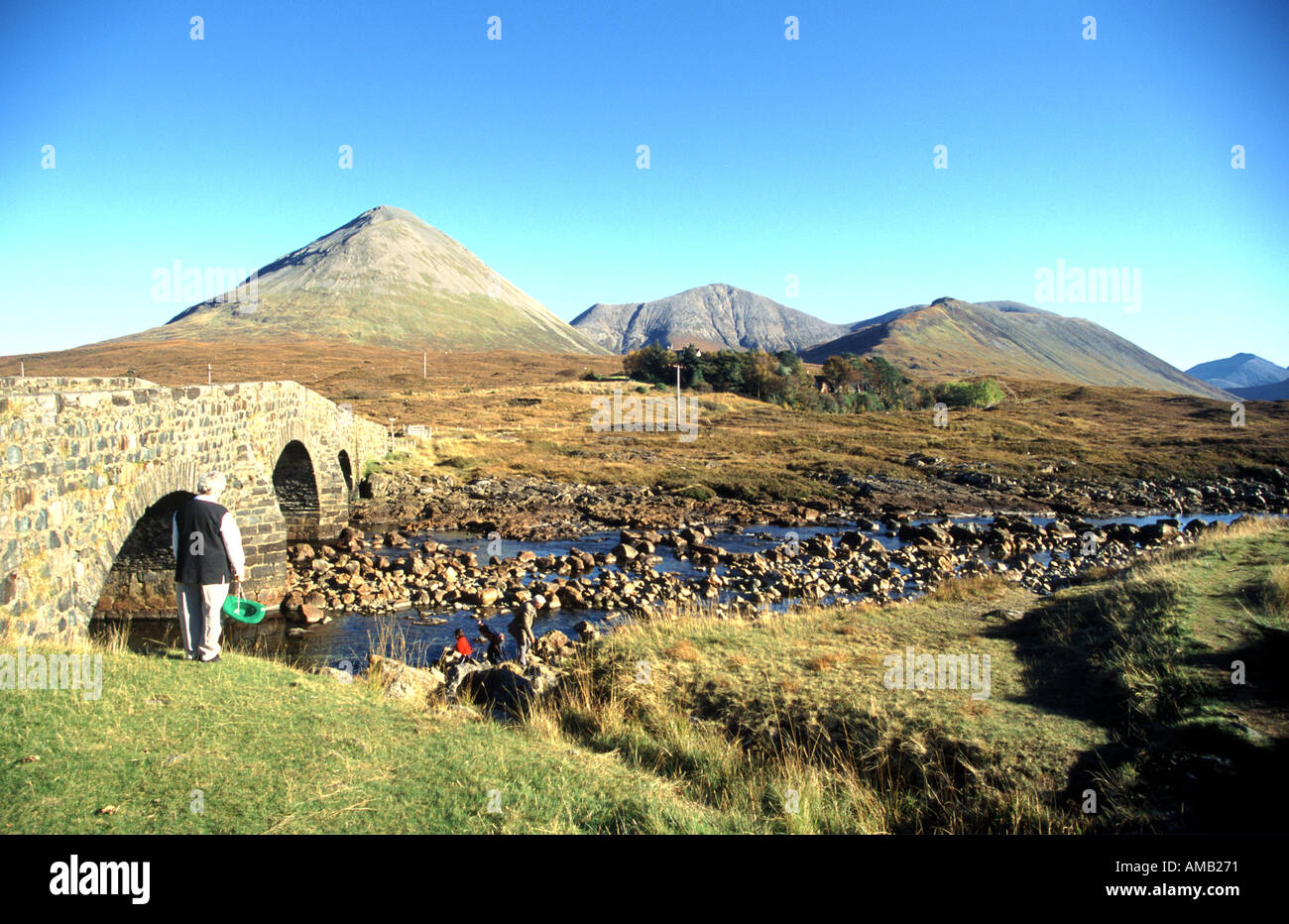 Die alte Sligachan-Brücke auf die Insel von Skye Schottland und River Sligachan Stockfoto