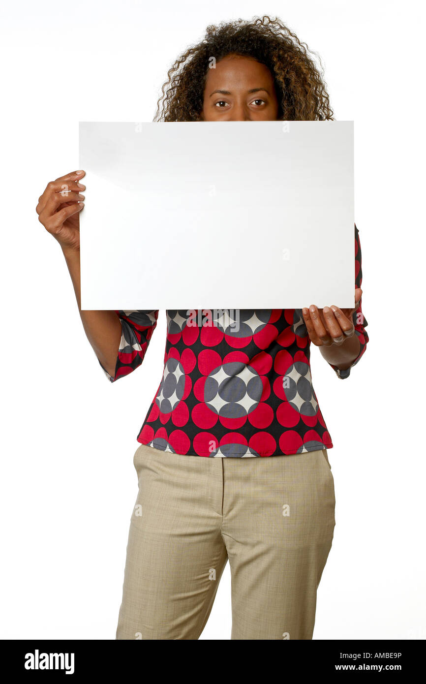 Frau Holding Zeichen Stockfoto