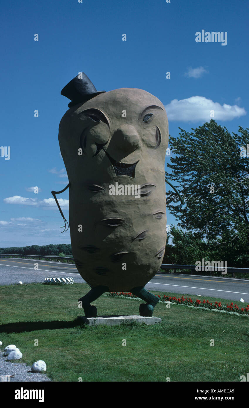 Kartoffel-Figur auf einem Stand am Straßenrand produzieren erinnert, dass Potaos eine große Ernte von New Brunswick, Kanada sind Stockfoto