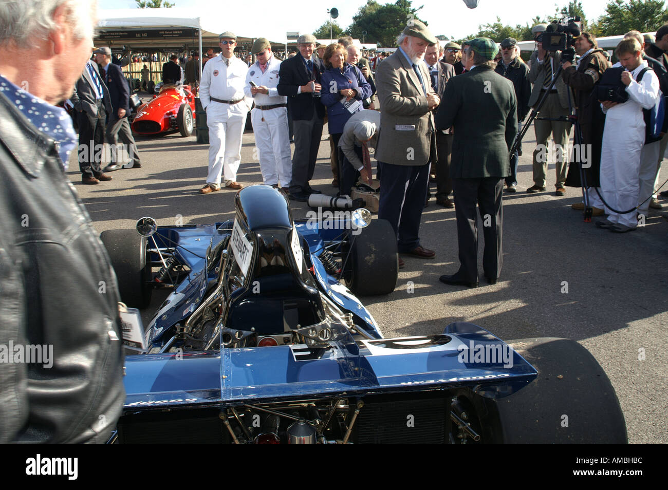 Sir Jackie Stewart interviewt in Goodwood Stockfoto