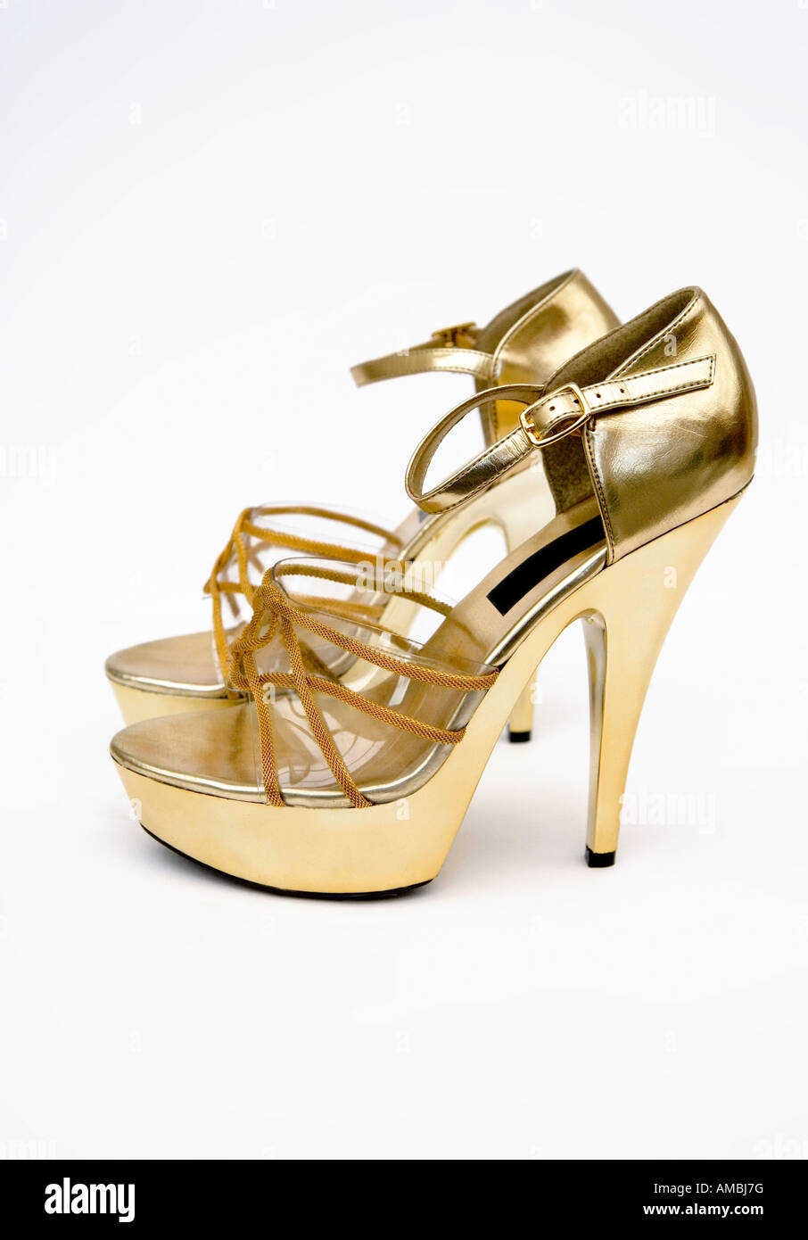 Retro-gold High heels Plateauschuhe Stockfoto