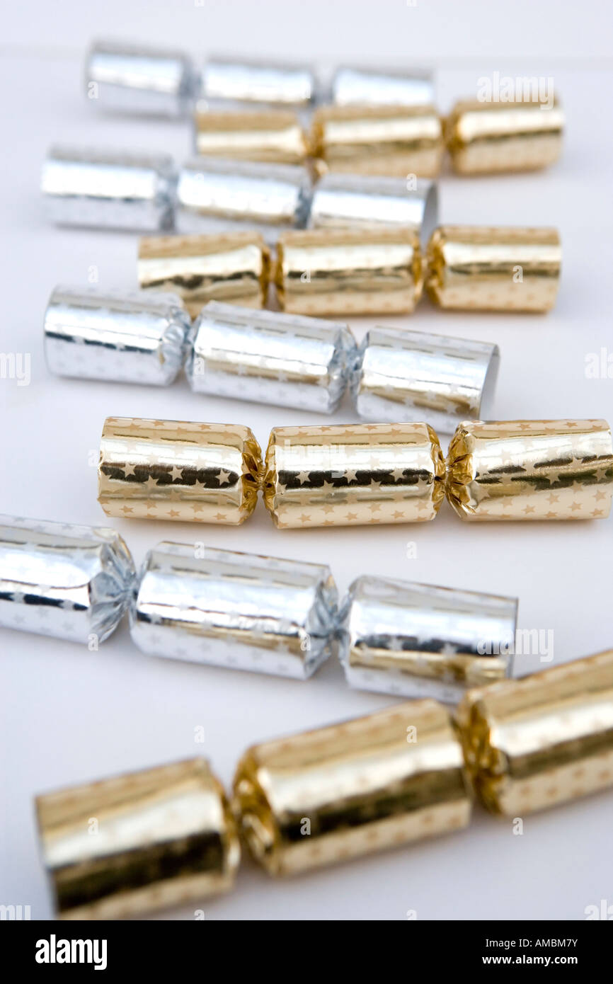 Gold und Silber Christmas Cracker Stockfoto