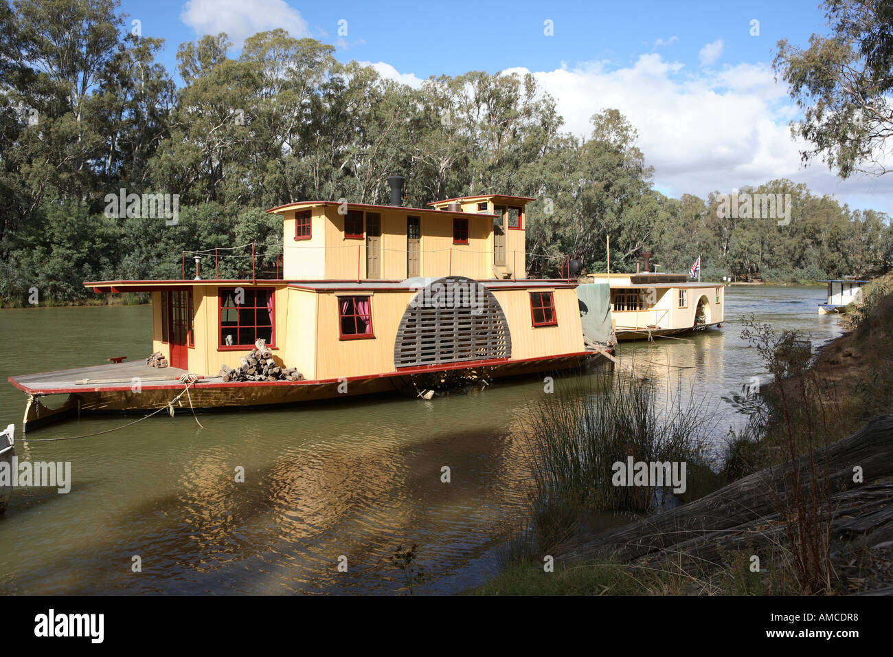 Raddampfer Hausboot Cruisen den Murray River bei Moama, NSW, Australia Stockfoto