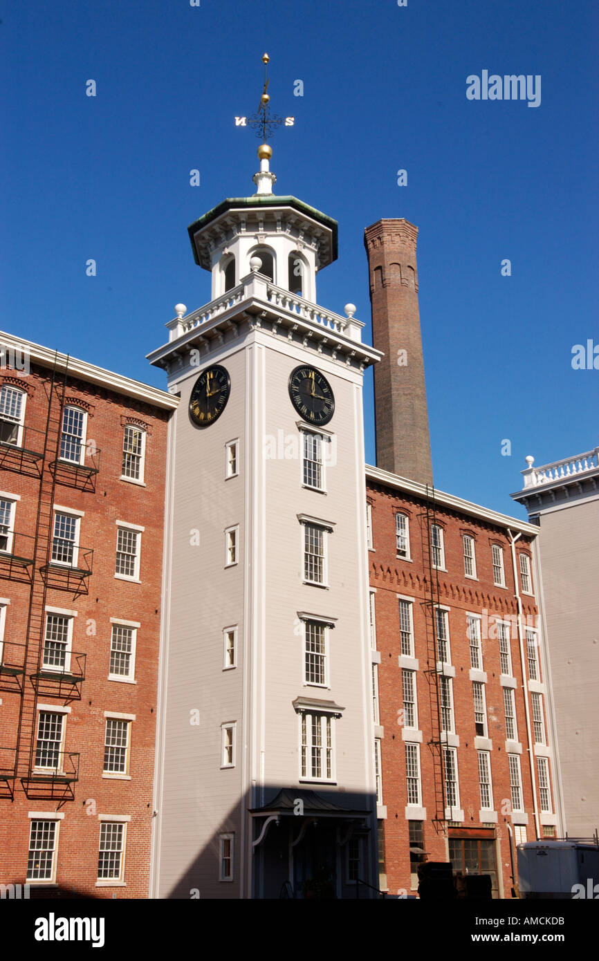 Restaurierte Turm am alten Baumwollspinnerei Boott jetzt Teil von Lowell National Historic Park Stockfoto