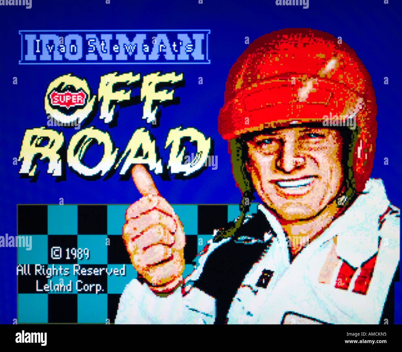 Eisen Mann Ironman Ivan Stewart s Off Road Leland Corp 1989 Vintage Arcade Videospiel Screenshot - nur zur redaktionellen Nutzung Stockfoto