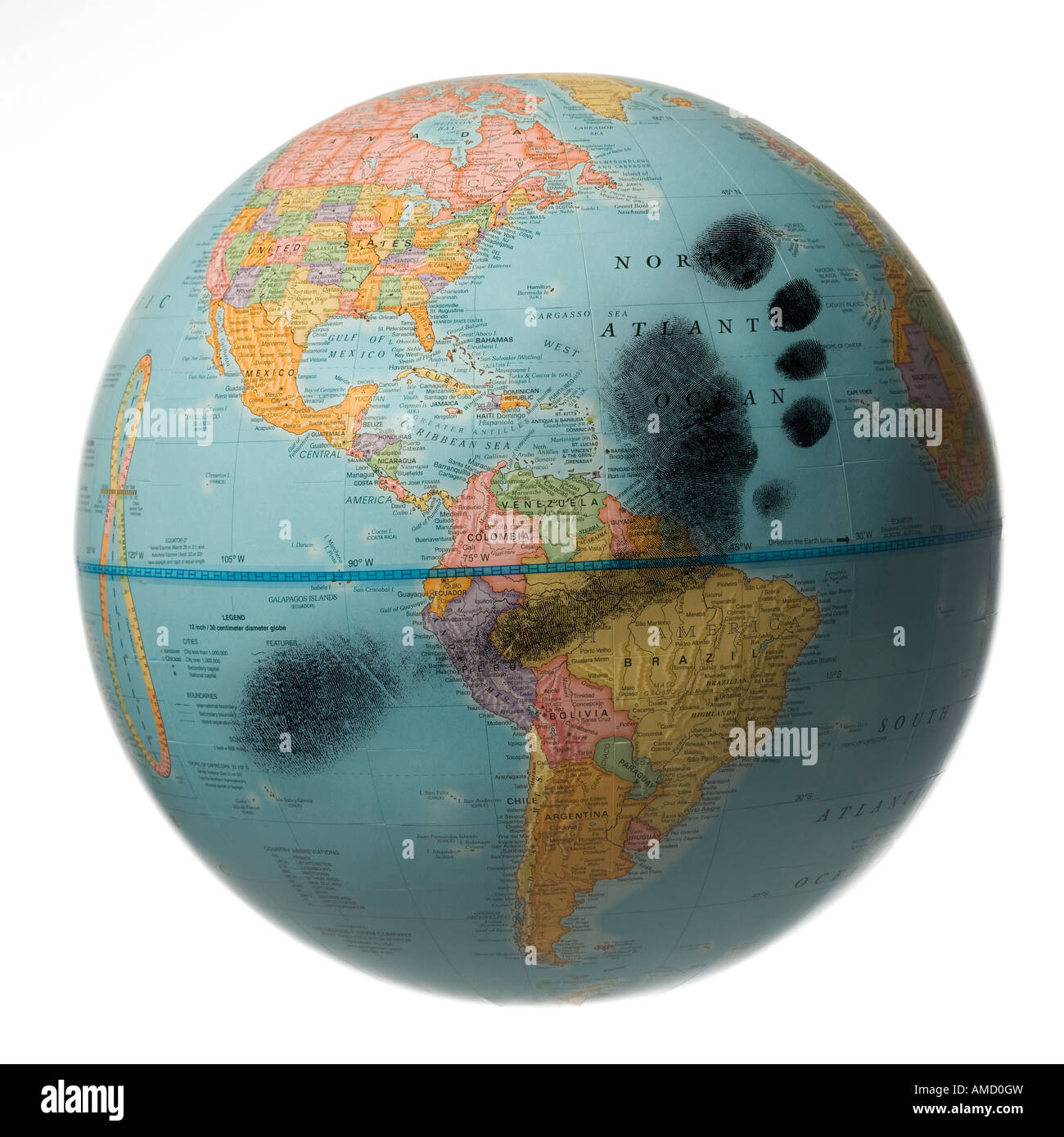 Globus mit Fußabdruck Stockfoto