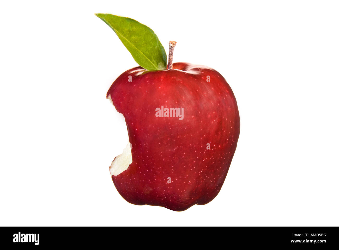 Ein frischen leckeren roter Apfel hat einen riesigen Bissen aus ihm heraus perfekt für jemanden auf eine gesunde fettarme Ernährung Stockfoto