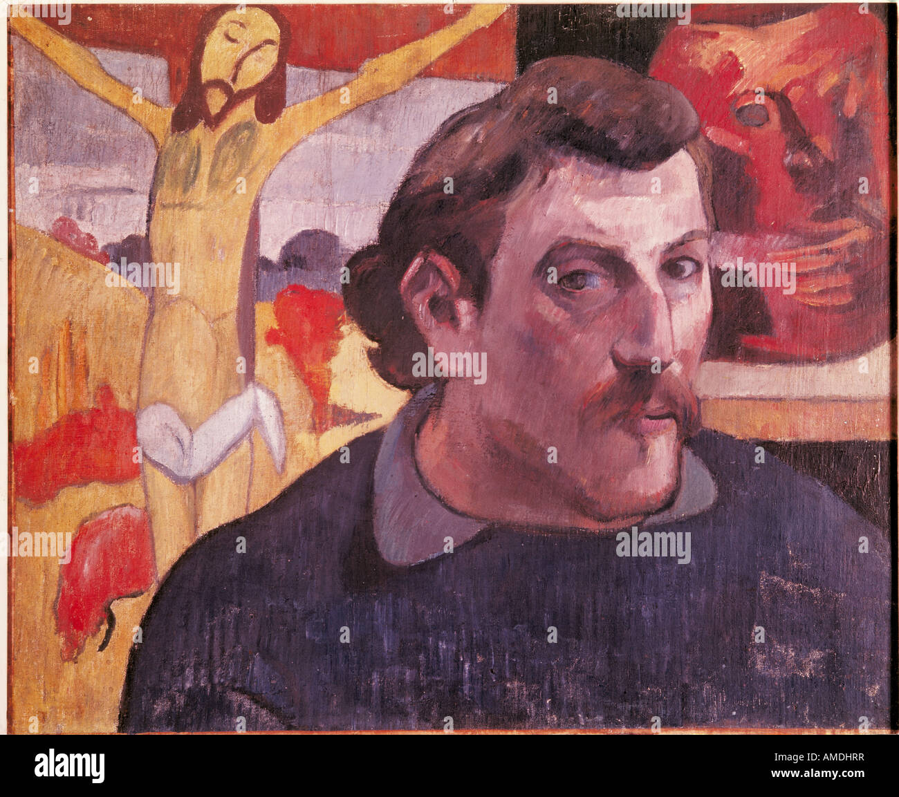 "Fine Arts, Gauguin, Paul (1848-1903), Malerei,"Selbstbildnis mit gelben Christus", 1889, Öl auf Leinwand, Pivate Sammlung Stockfoto