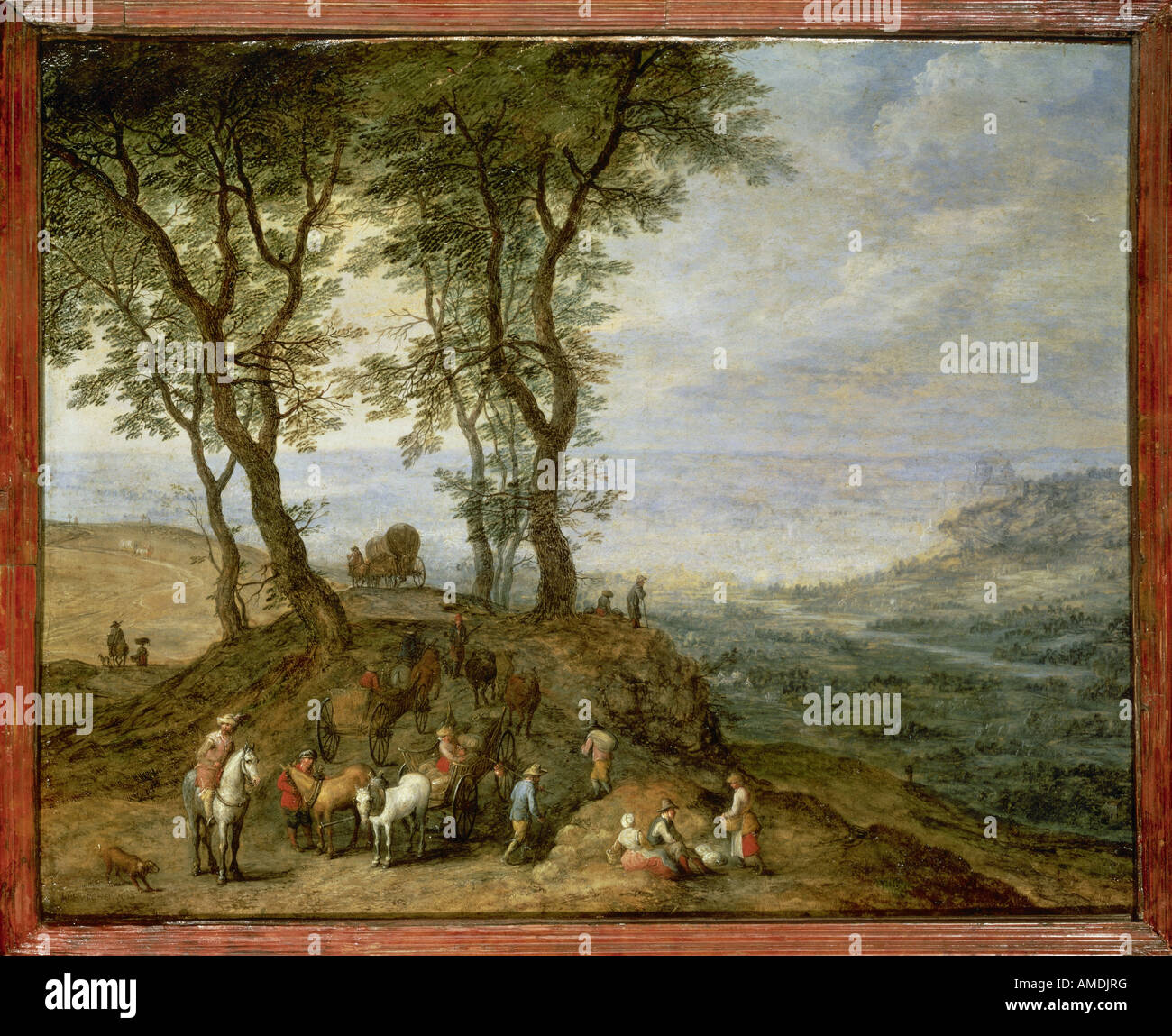 Bildende Kunst, Brueghel, Jan die ältere (1568-1625), Malerei, Rest auf einem Hügel, 1612, Öl auf Kupfer, Alte Pinakothek, München, Flemis Stockfoto
