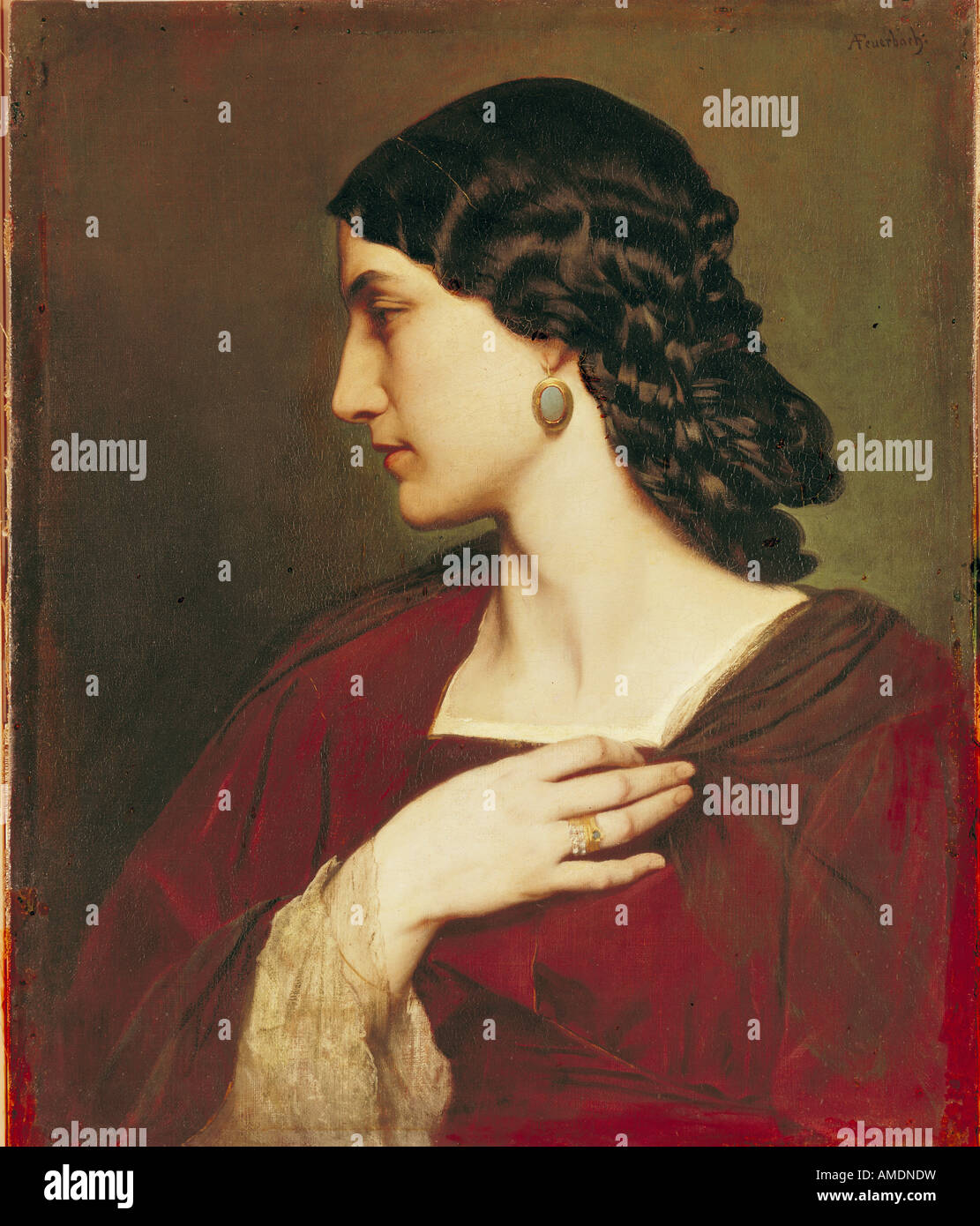 Bildende Kunst, Feuerbach, Anselm (12.9.1829 - 4.1.1880), Malerei, "NANNA", 1860, Öl auf Leinwand, 74,5 cm x 62 cm, Staatliche Galerie, Karlsruhe, Deutschland, Artist's Urheberrecht nicht geklärt zu werden. Stockfoto