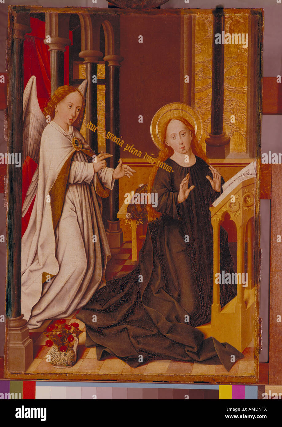 Bildende Kunst, Herlin, Friedrich, (ca. 1459 - ca. 1500), der Malerei, der "Verkündigung einer Maria", "Verkündigung", aus dem 15. Jahrhundert, Staatsgalerie, Karlsruhe, Religion, Christentum, Deutschland, Artist's Urheberrecht nicht geklärt zu werden. Stockfoto