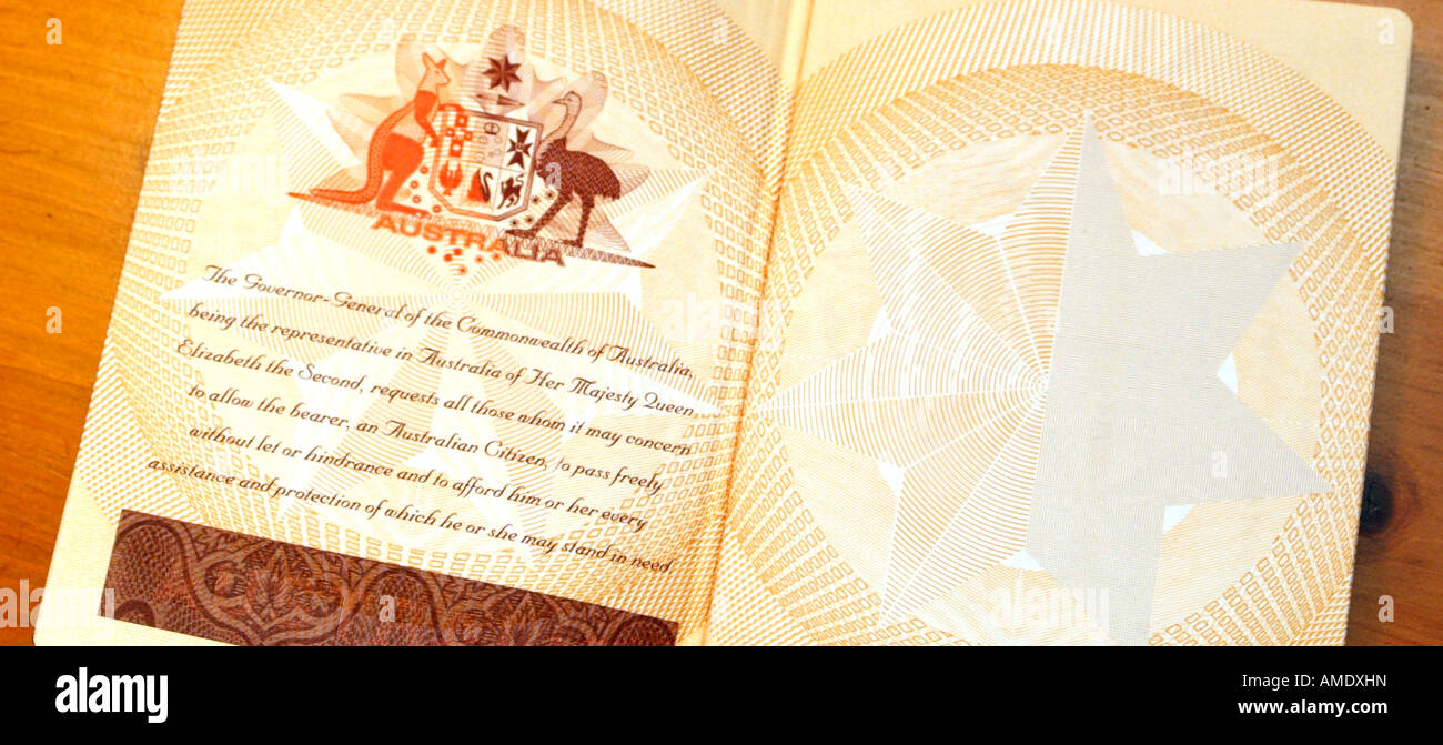 Australischen Pass neue Seiten Version öffnen Stockfoto