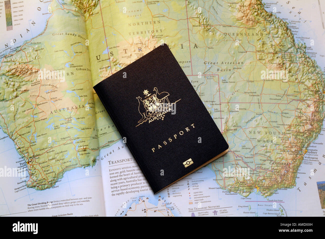 Neue Version der australischen Pass und Karte von Australien Stockfoto