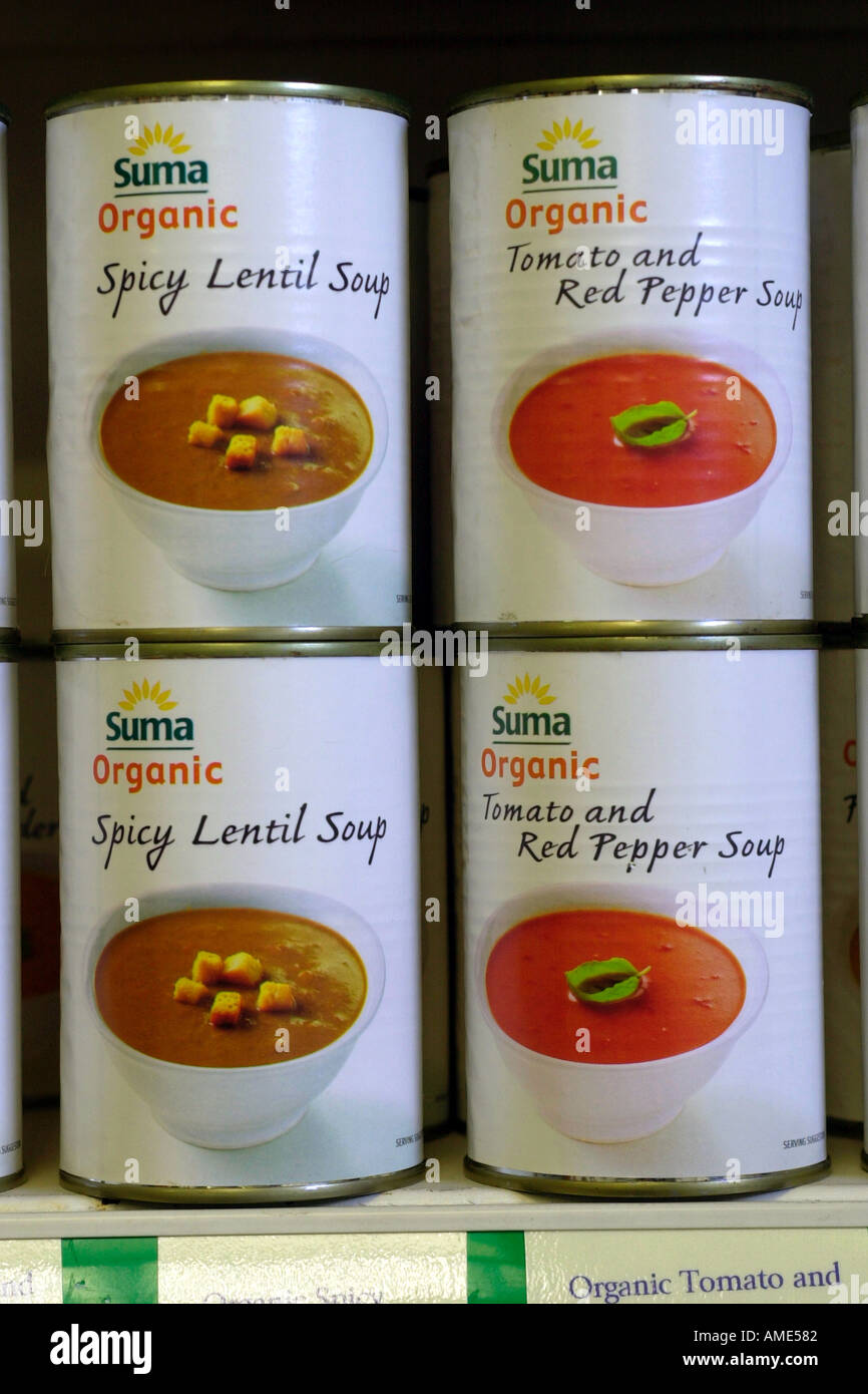 SUMA Bio Suppe auf Verkauf im Shop bei Graig Farm Organics Dolau Llandrindod Wells Powys Mid Wales UK Stockfoto
