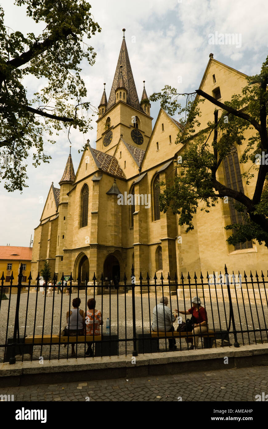 Evangelische Kirche, Piata Huet, Sibiu, Rumänien Stockfoto