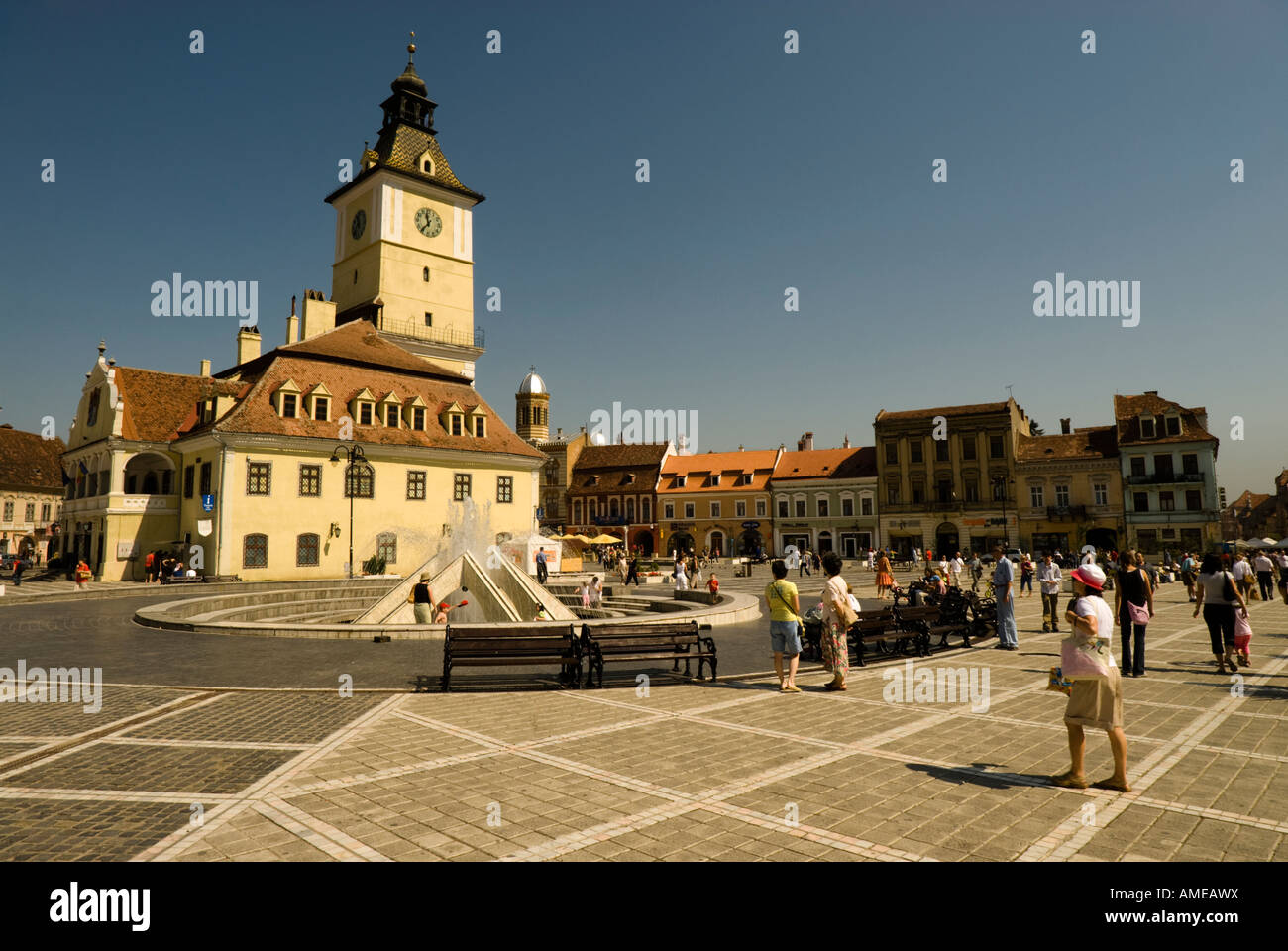 Piata Sfatului (Hauptplatz) Brasov, Rumänien Stockfoto