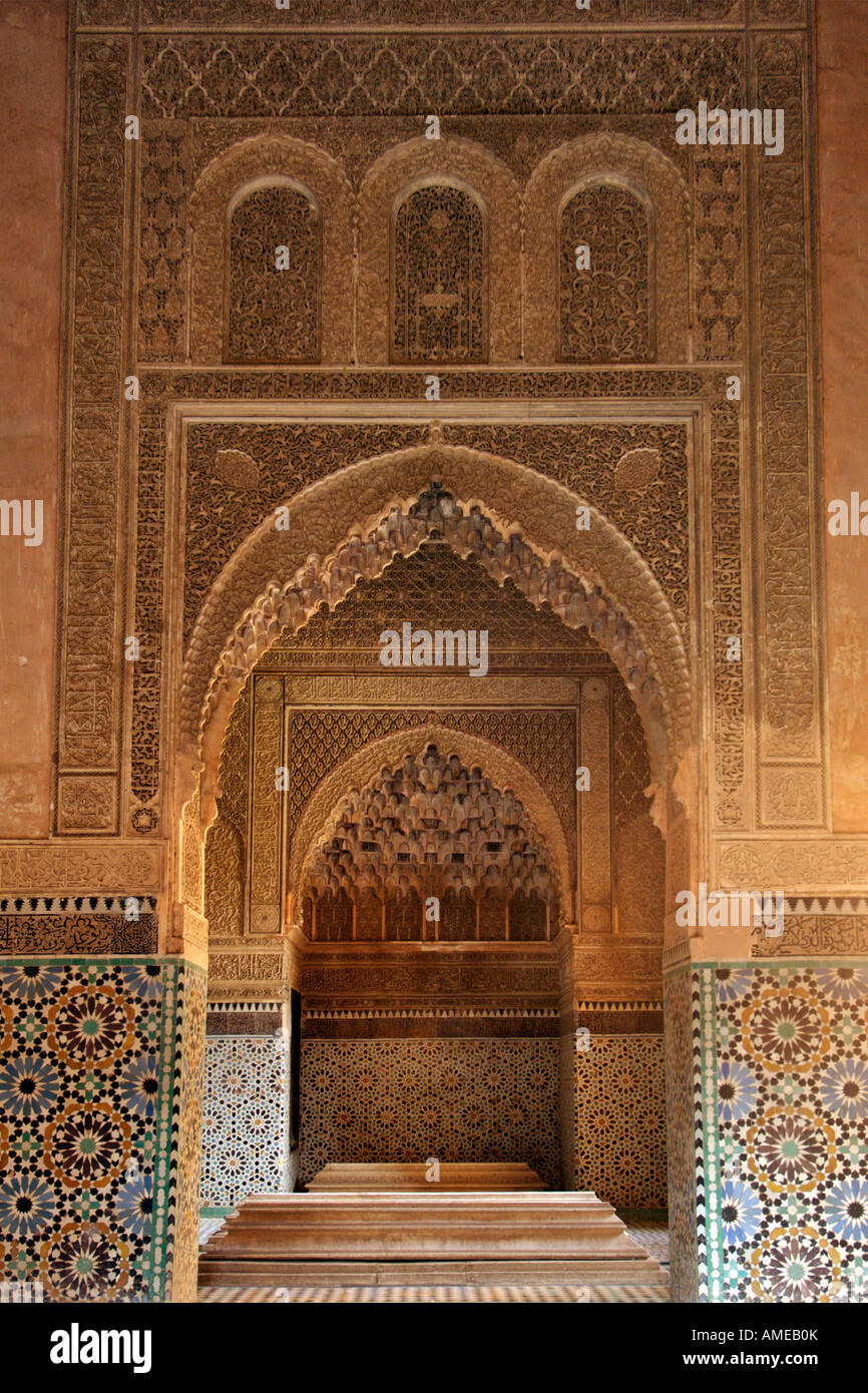 Mausoleum und Saadian Gräber in Marrakesch, Marokko, wo über 60 Mitglieder der Saadier-Dynastie begraben sind. Stockfoto