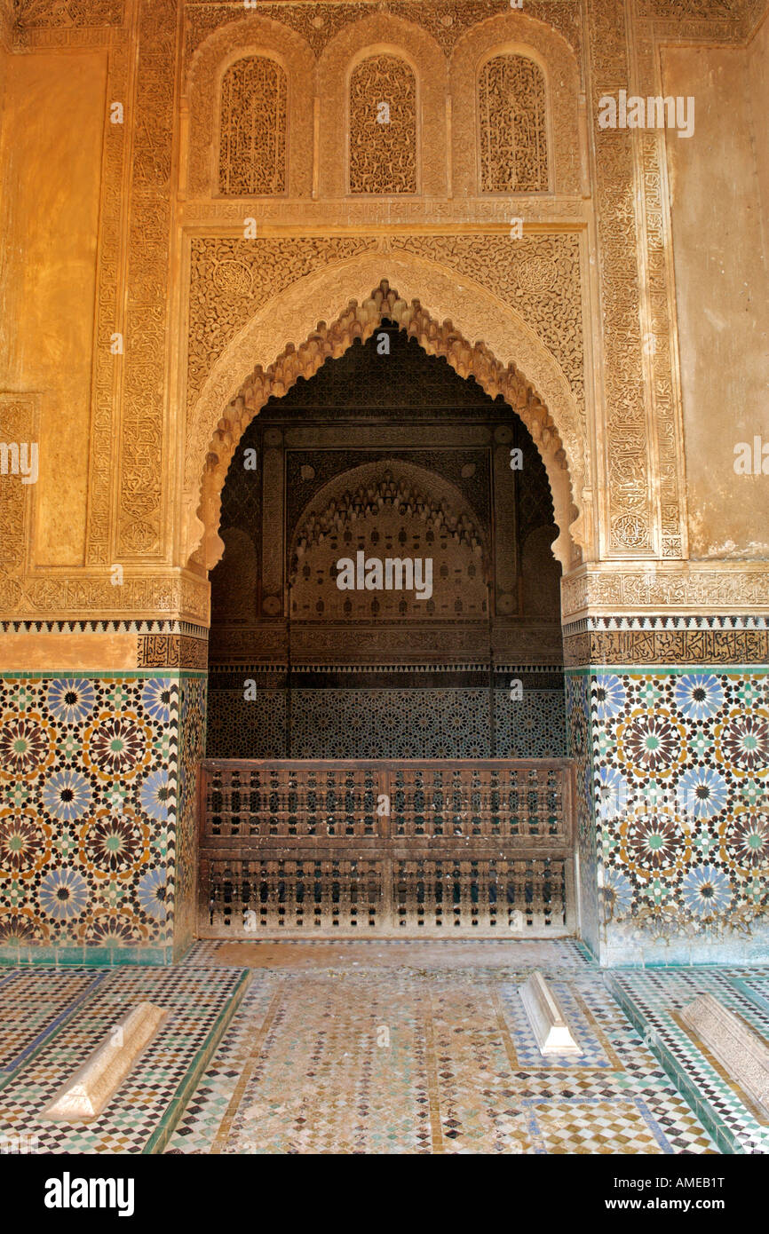 Mausoleum und Saadian Gräber in Marrakesch, Marokko, wo über 60 Mitglieder der Saadier-Dynastie begraben sind. Stockfoto