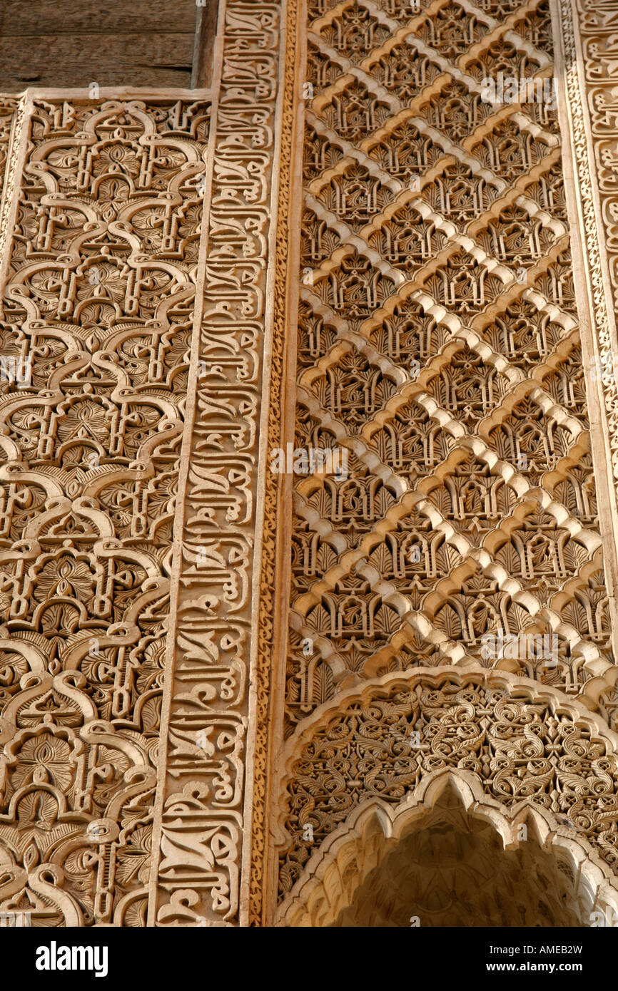 Detail im Mausoleum der Saadian Gräber in Marrakesch, Marokko, wo über 60 Mitglieder der Saadier-Dynastie begraben sind. Stockfoto