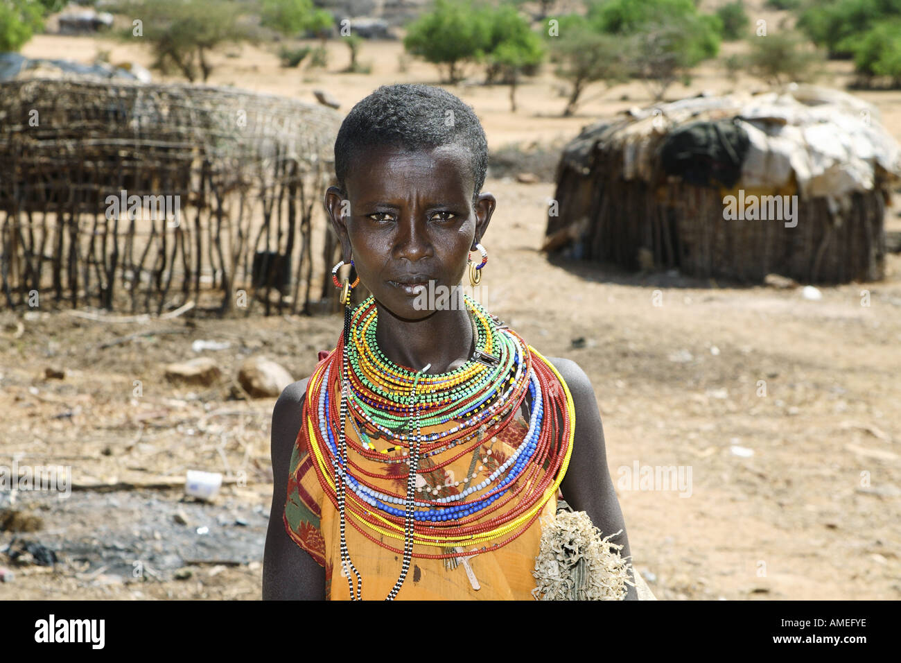 Porträt einer Frau Samburu, Kenia, Samburu Np Stockfoto