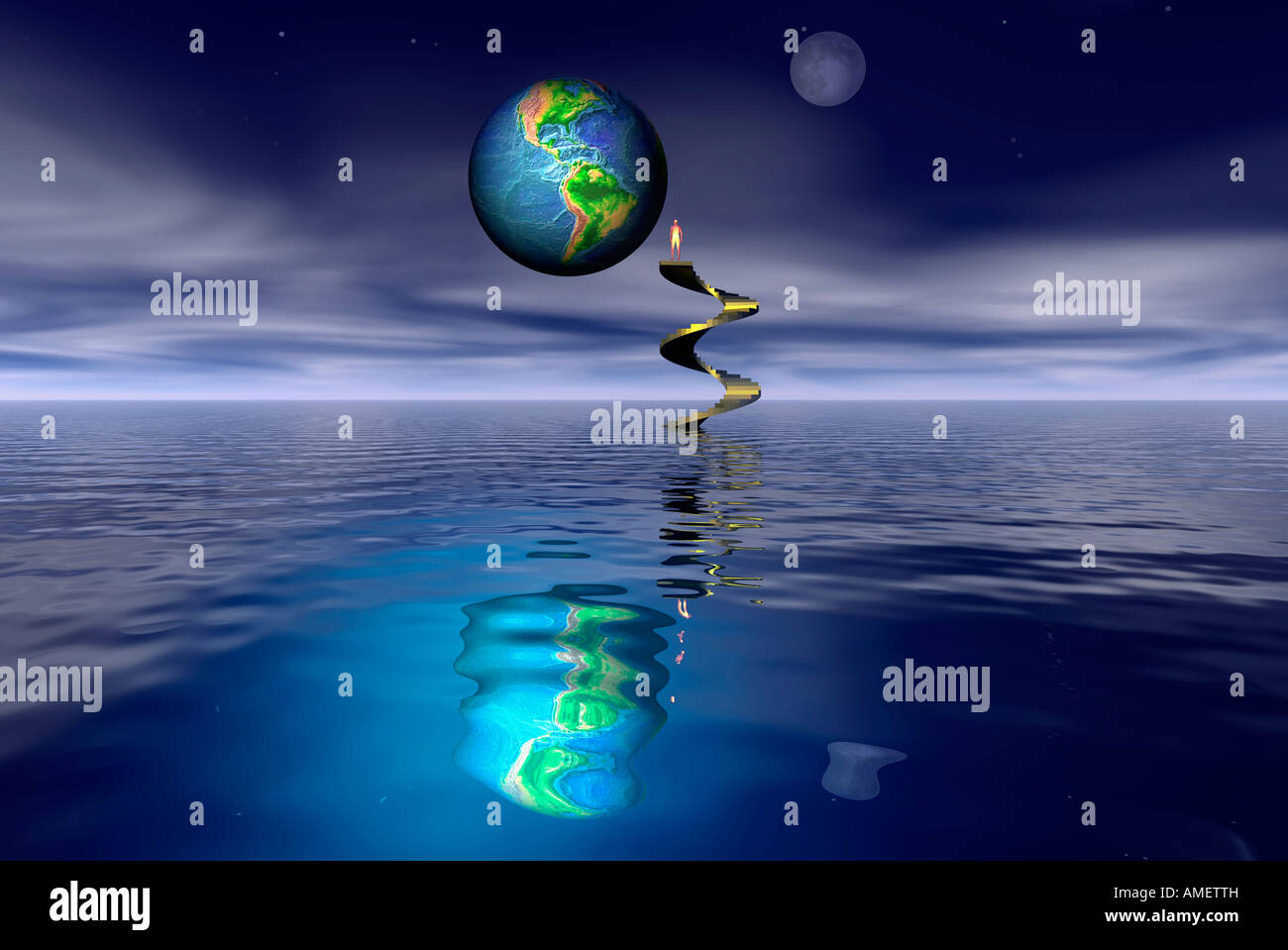 Treppe zum Ther Erde, ein 3D konzeptionelle SciFi-Fantasy-Bild. Stockfoto