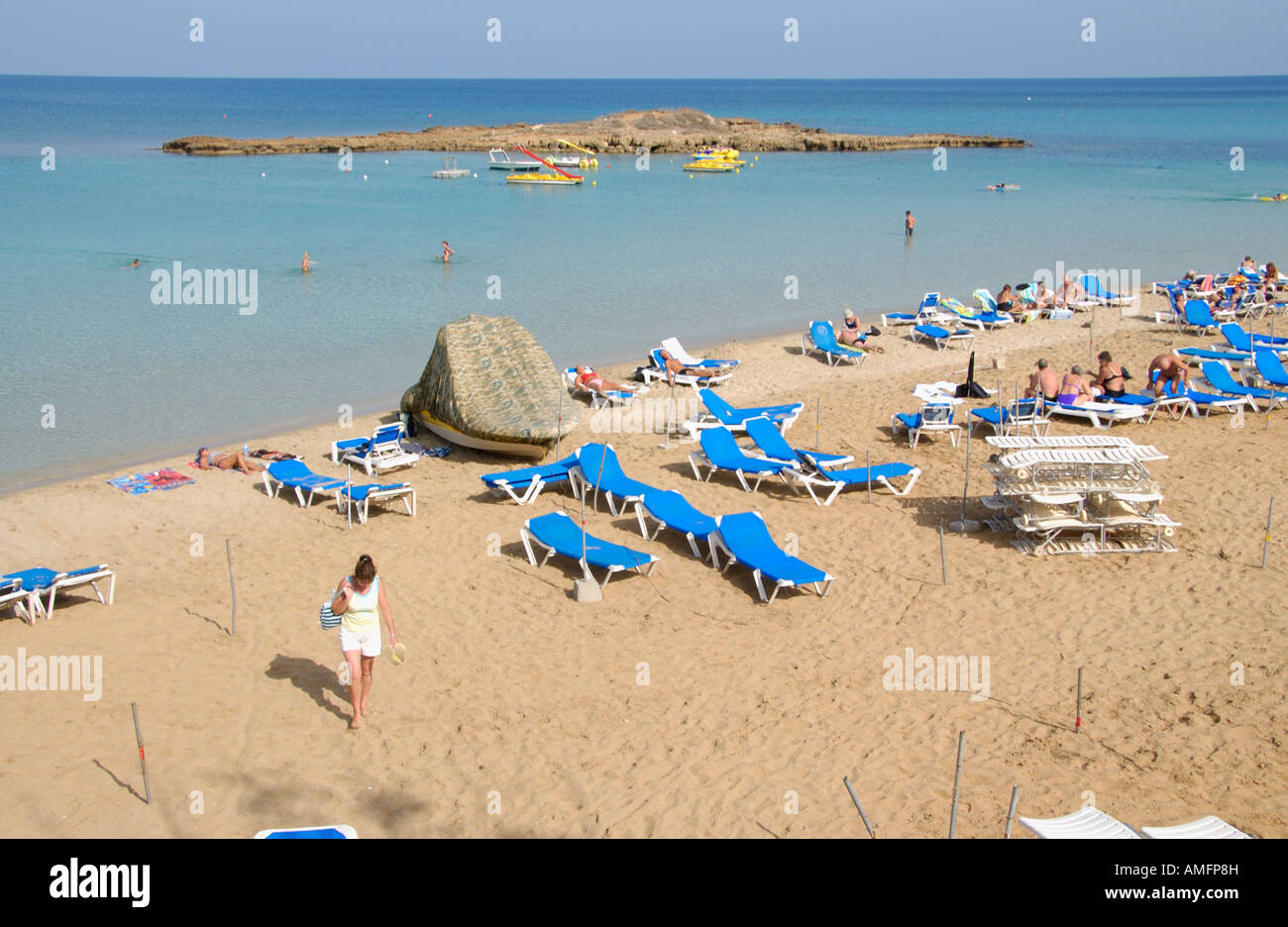 Zypern-Strand. Fig Tree Bay Beach in Protaras auf der Mittelmeer Insel Zypern EU Stockfoto