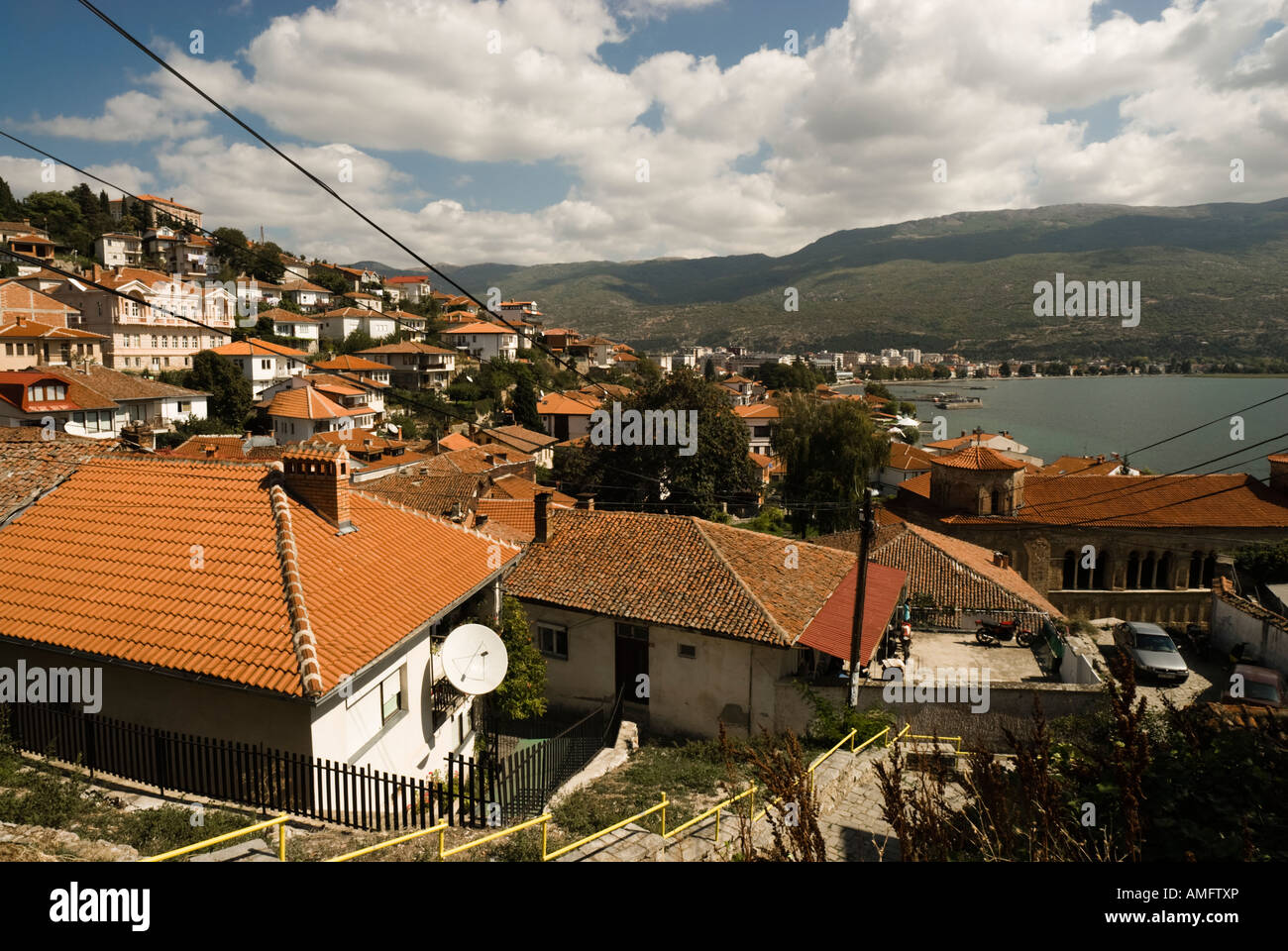 Blick auf Lake Orhid aus Orhid Altstadt, Mazedonien Stockfoto