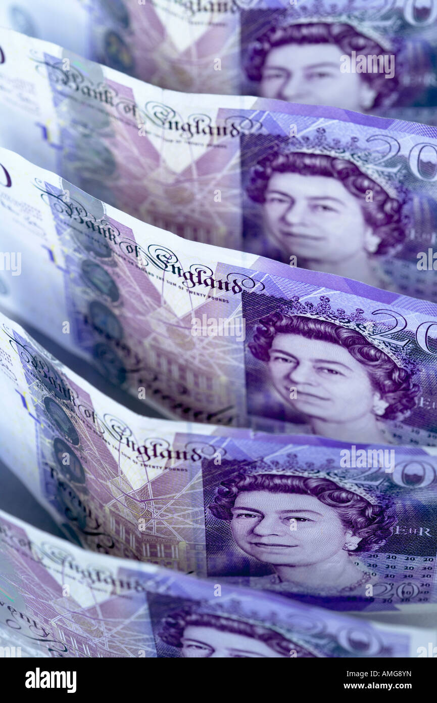 English UK zwanzig Pfund Sterling Pfund Banknoten Währung Stockfoto