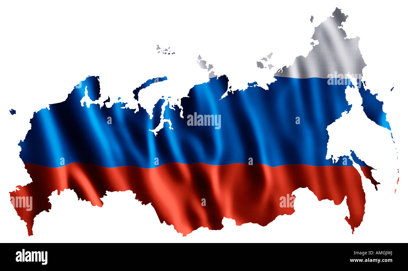 Nationalflagge der Russischen Föderation als Landkarte Russland Stockfoto