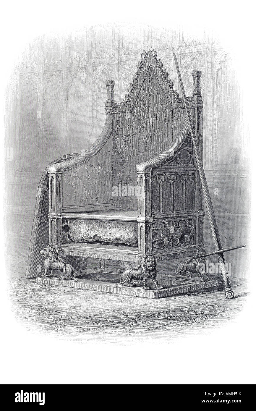 Die Coronation Chair in Westminster Abbey für König Edward gemacht ich lege berühmten Stein Scone 1300 Schwert III London Sitz GB UK Eng Stockfoto