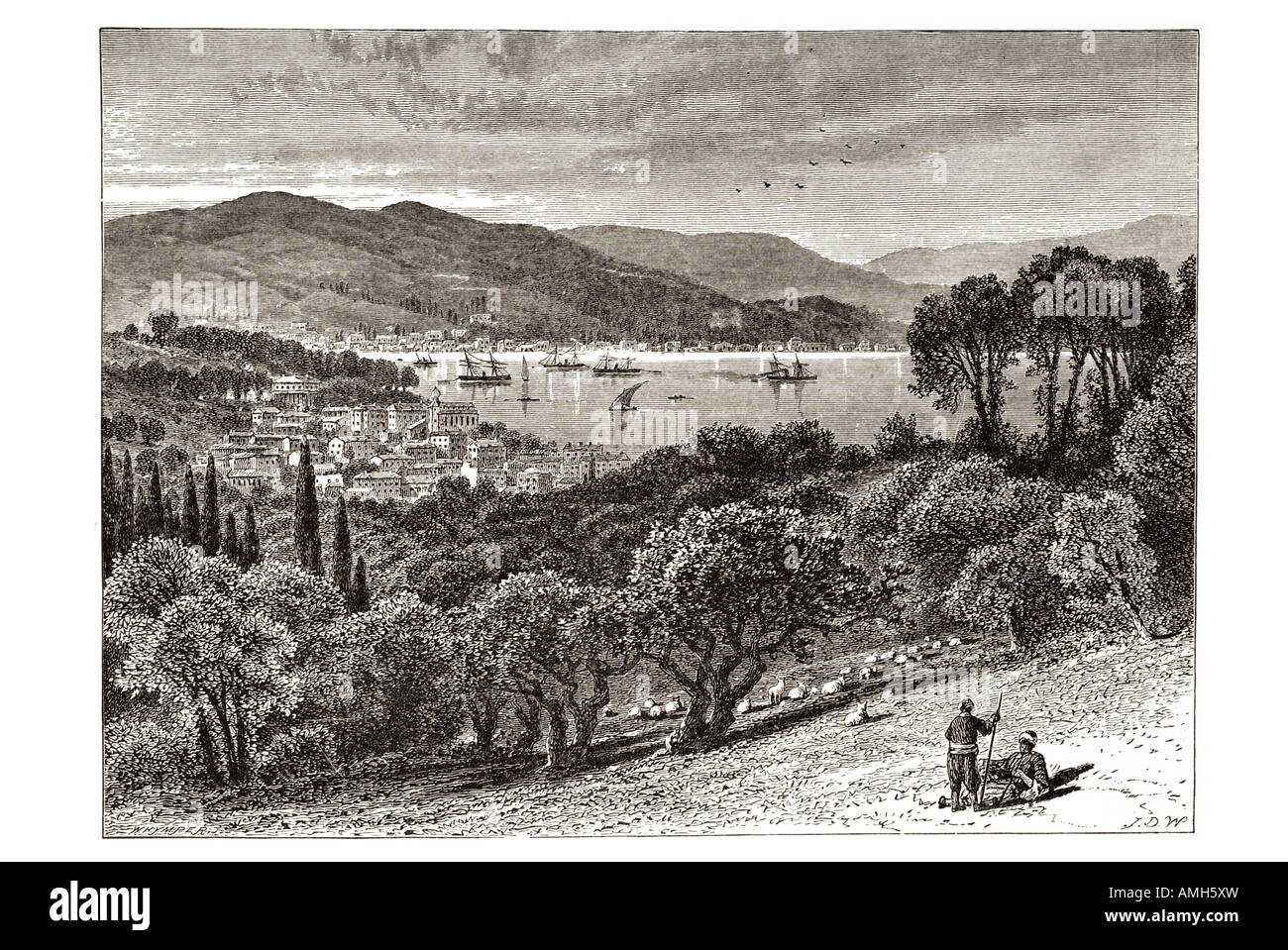Bosporus aus Therapia Konstantinopel-Istanbul-Türkei-türkische Turkie orient Boot Schiff Krim Schwarzes Meer Schafe Hirte Zypern Stockfoto
