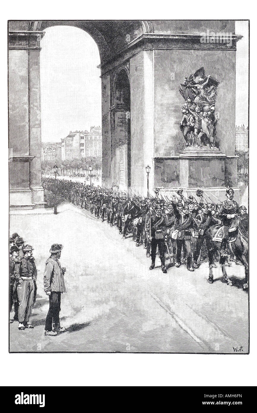 Preußische Armee in Paris Sieg parade Franco preußischen deutschen Krieg 1871 Frankreich Französisch französische Café Tisch Siegeszug Vict Stockfoto