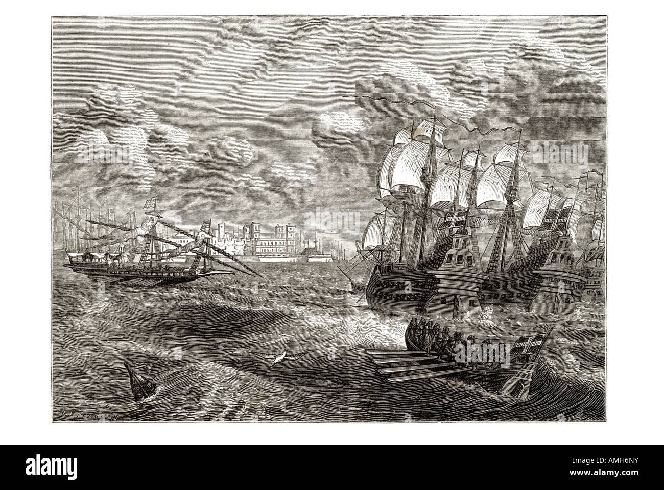Englische Flotte vor Cadiz Expedition von 1625 Marine Spanien Auflösung des Parlaments Lord High Admiral George Villiers Duke o Stockfoto