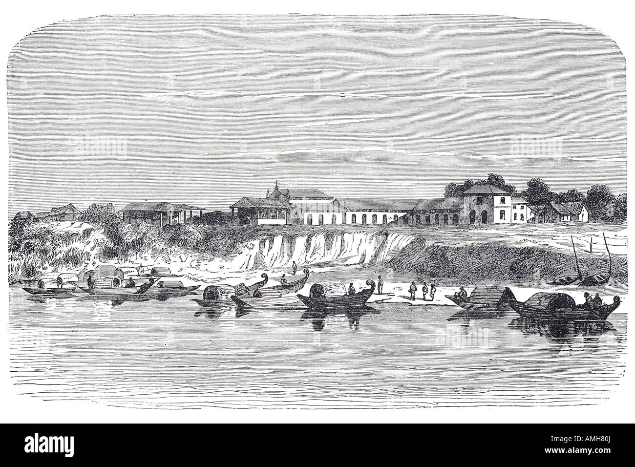 Dorf Fluss Parana Argentinien Siedlung ranch Boot Angeln Tag Río Paraná zentrale Südamerika Brasilien Paraguay Spanischkurs Stockfoto