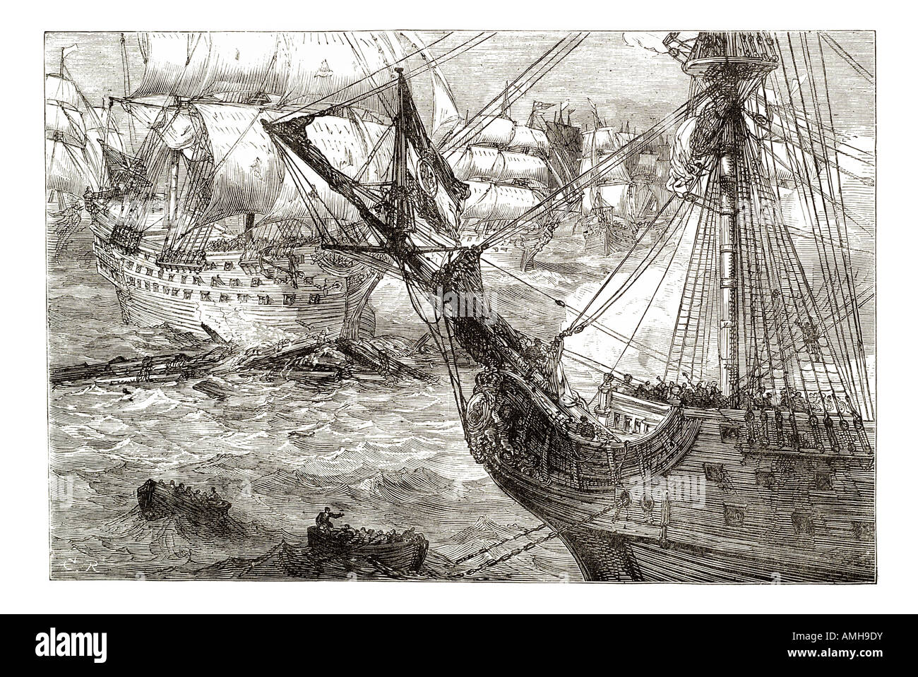 Torbay zwingt boom Vigo Bucht Seeschlacht Canon Kriegsschiff Rande Anglo niederländische Flotte Admiral Rooke Philips van Almonde Angriff zu zerstören Stockfoto