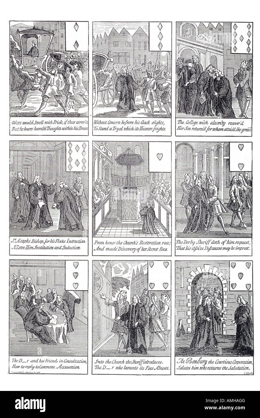 Henry Sacheverell 1674 1724 Spielkarte Herrschaft von Königin Anne 1665-1714 Bildung Unterricht Gamble Gesicht zurück Diamantherz Gre Stockfoto