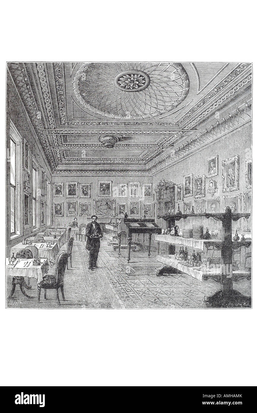 1870 Esszimmer Garrick Club 13 15 Street Covent Garden Interieur in London mehr Hauptstadt England Englisch Großbritannien Br Stockfoto