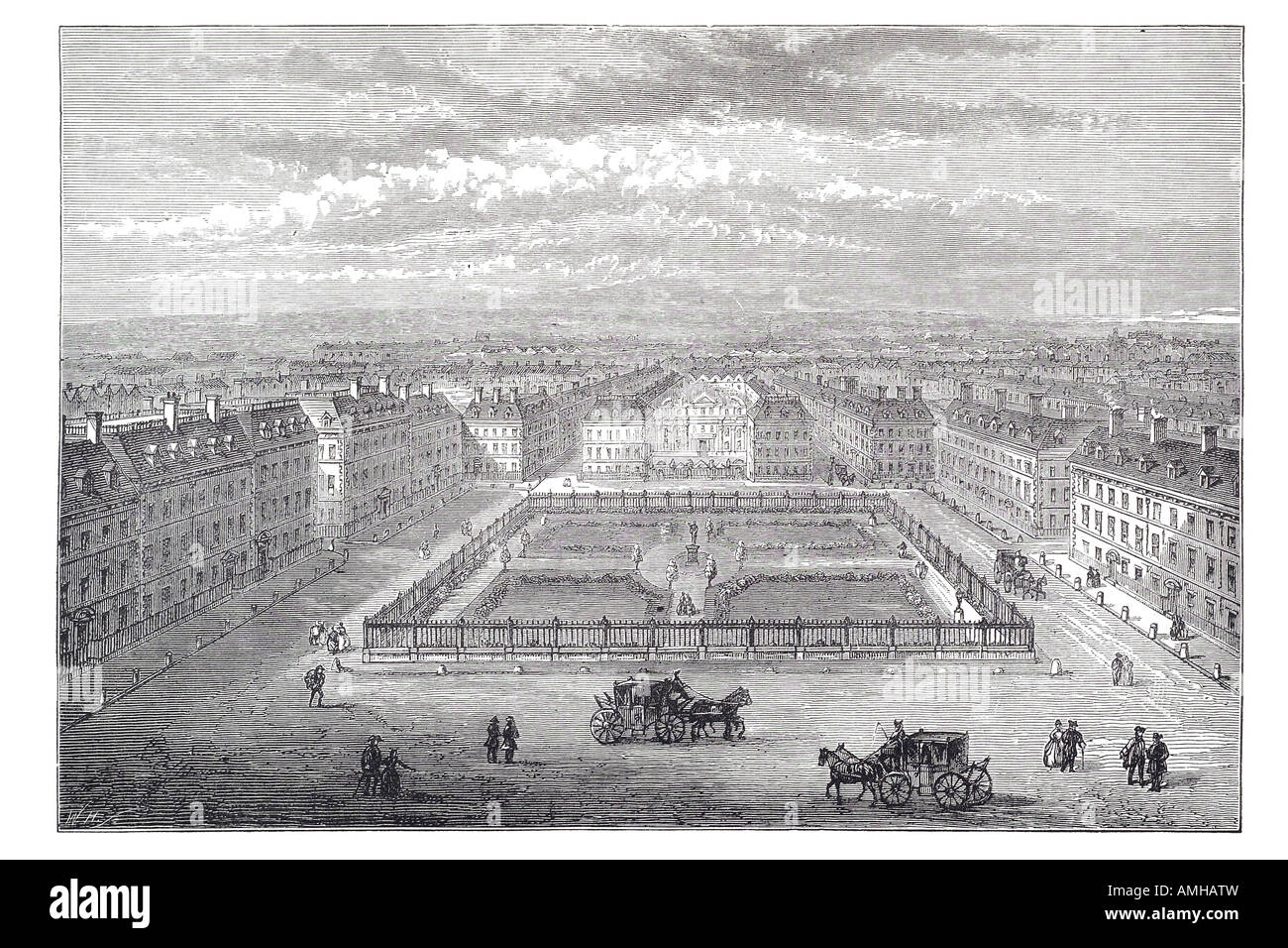 1700 Soho square König Charles II Park Gartenstatue modische Ort London größere Hauptstadt England Englisch Großbritannien Bri Stockfoto