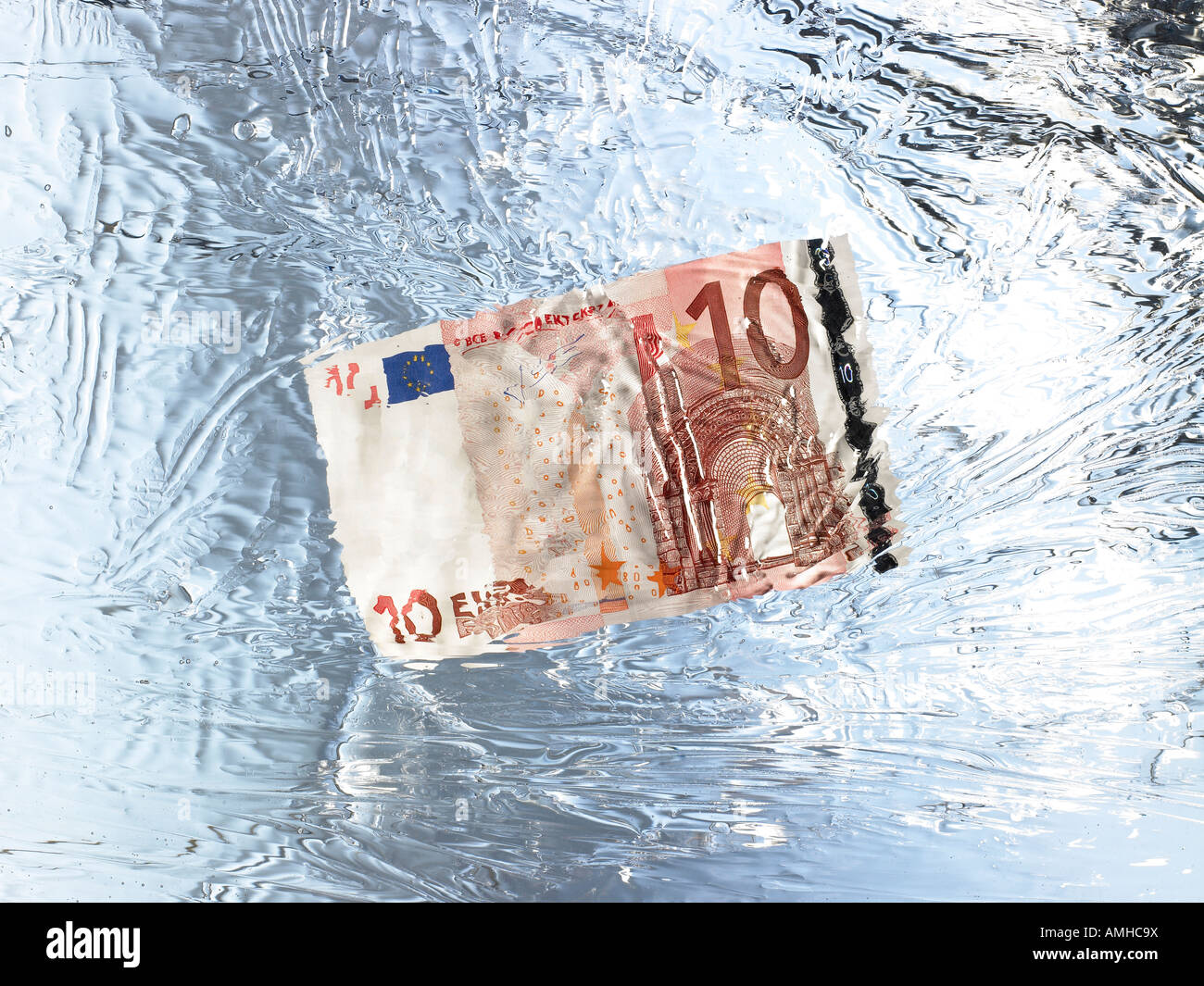 Euro Geld eingefroren Eis Credit Crunch Einsparungen Stockfoto