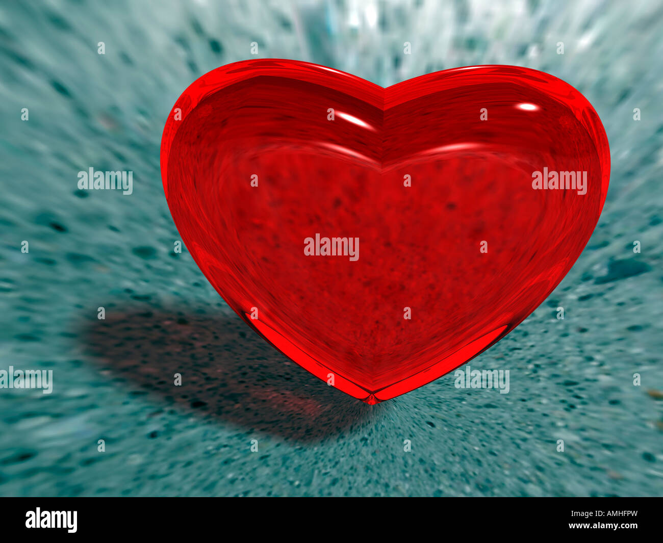 Fotorealistische 3D Darstellung ein rotes Glas-Herz. Stockfoto