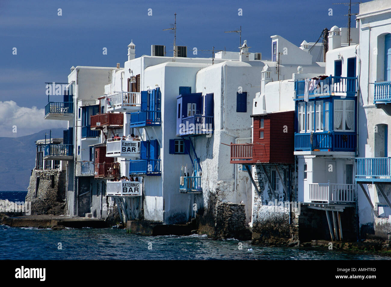 Gebäude und die Küste, klein-Venedig, Mykonos, Griechenland Stockfoto
